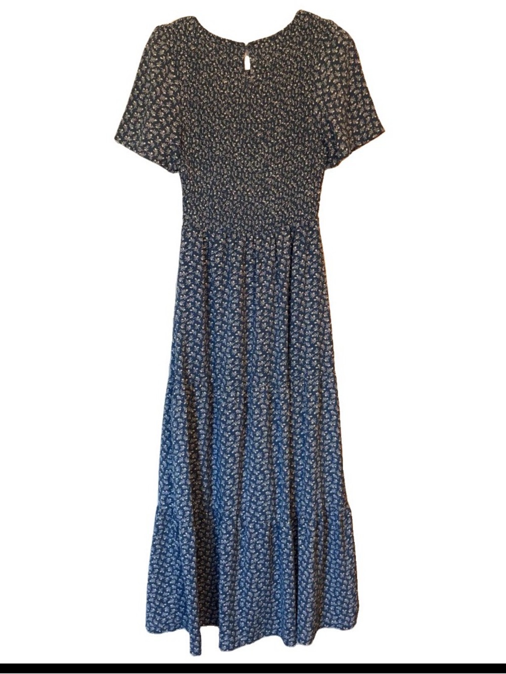 Women's Blue Floral Smocked Maxi Dress